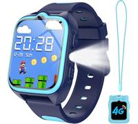 IOWODO Montre Connectée Enfants 4G Wi-FI, GPS, SOS, Enfant Écran HD de 1,83 Pouces, Appels, Appels Vidéo, Chat Vocal, Étanche IP68, Mode École, Podomètre, 5-12 Ans (Bleu)