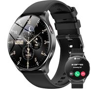 IOWODO Montre Connectée Femme Homme, Écran à AMOLED Allumé, 2 Bracelets,100 Modes de Sport, Montre de Fitness, Appel Bluetooth, Assistant Vocal, pour Android/iOS, Rond