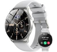 IOWODO Montre Connectée Femme Homme, Écran à AMOLED Allumé, Toujours à L'Écran, 2 Bracelets,100 Modes de Sport, Appel Bluetooth, Assistant Vocal, pour Android/iOS(Argenté)