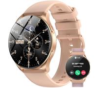 IOWODO Montre Connectée Femme Homme, Écran à AMOLED Allumé, Toujours à L'Écran, 2 Bracelets,100 Modes de Sport, Appel Bluetooth, Assistant Vocal, pour Android/iOS（Doré）