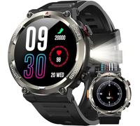 IOWODO Montre Connectée Homme, Appels Bluetooth, Batterie 960mAh, Boussole, Lampe de Poche, 100+ Modes Sportifs, Analyse de la Fréquence Cardiaque et du Sommeil, Android/iOS
