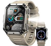 IOWODO Montre Connectée Homme Femme W70pro, Illumination,Batterie 900 mAh, Écran Tacile 2.01" TFT, Appel Bluetooth, Cardiofréquence/SPO2, Analyse Sommeil, 100+ Modes Sport,pour Android/iOS (Kakhi)