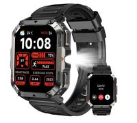 IOWODO Montre Connectée Homme Militaire avec Appels Bluetooth Assistant Vocal 2.01'' HD Smartwatch Étanche Résistant aux Chutes Noir