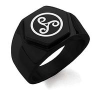 IP Noir plaqué Acier Inoxydable Triskele Celtique Triskelion Bague polie de Style Motard à Sommet Plat et crête hexagonale, Taille 61