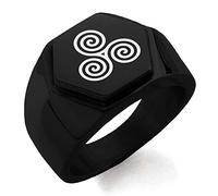IP Noir plaqué Acier Inoxydable Triskele Celtique Triskelion Triple Spirale Bague polie de Style Motard à Sommet Plat et crête hexagonale, Taille 71