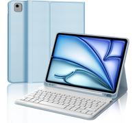 iPad Air 11 Inch 2025 M3 Keyboard Case for iPad Air 11 Inch M3/M2 2025/2024, AZERTY French AZERTY Detachable Bluetooth Keyboard with Pen Slot, Sky Blue