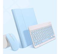 Ipad Air 4e Gén 10,9 Pouces 2020/Ipad Air 5e Gén 10,9 Pouces 2022 Clavier Étui+Souris Détachable sans Fil Bluetooth 7 Couleurs Rétro-Éclairage Clavier Titulaire Mince Cuir Smart Cover (Sky Blue)