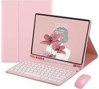 Ipad Air 4e Génération 10,9 Pouces 2020/Ipad Air 5e Génération 10,9 Pouces 2022 étui Clavier avec Souris Mignon Couleur Clavier Rétro Rond onbons Couleurs Bluetooth Détachable Clavier (Rose)