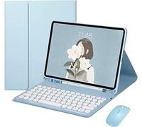 Ipad Air 4e Génération 10,9 Pouces 2020/Ipad Air 5e Génération 10,9 Pouces 2022 étui Clavier avec Souris Mignon Couleur Clavier Rétro Rond onbons Couleurs Bluetooth Détachable Clavier (Bleu)