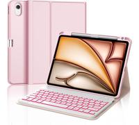 iPad Air Keyboard 11 Inch M3/M2 (2025/2024), French AZERTY Keyboard Cover Backlit 7 Colours, Detachable Wireless Bluetooth Keyboard Case for iPad Air 11 M2 2024/M3 2025 11 Inch, Pink