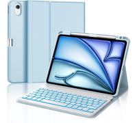 iPad Air Keyboard 11 Inch M3/M2 (2025/2024), French AZERTY Keyboard Cover Backlit 7 Colours, Detachable Wireless Bluetooth Keyboard Case for iPad Air 11 M2 2024/M3 2025 11 Inch, Sky Blue