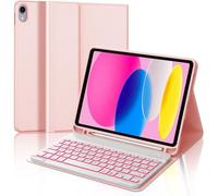 iPad Keyboard 10/11th Generation (10.9 Inch 2022/11 Inch A16 2025), AZERTY Wireless Bluetooth Keyboard Case with 7 Colors Lighting for iPad 10th/11th with Pencil Holder, Rose Gold