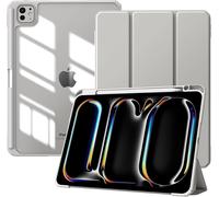 iPad Pro 11 Inch (M4) 2024 Case with Pen Holder,Slim Auto Sleep/Wake Up Case,Clear Back Cover with Stand for iPad Pro 11-Inch,Light Gray