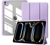 iPad Pro 11 Inch (M4) 2024 Case with Pen Holder,Slim Auto Sleep/Wake Up Case,Clear Back Cover with Stand for iPad Pro 11-Inch,Taro Purple