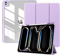 iPad Pro 13 Inch (M4) 2024 Case with Pen Holder,Slim Auto Sleep/Wake Up Case,Clear Back Cover with Stand for iPad Pro 13 Inch,Taro Purple