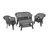 ipae-progarden Set de Jardin 2 chaises 1 Banc 1 Table sans Coussin Anthracite - Modèle Patio