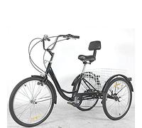 IPAGSEFWE Tricycle pour Adulte, Adult Tricycle 24 inch 7 Speed with Basket and Seat Backrest Adjustable Handlebar Blue Green Black(Black)