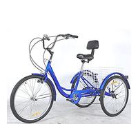 IPAGSEFWE Tricycle pour Adulte, Adult Tricycle 24 inch 7 Speed with Basket and Seat Backrest Adjustable Handlebar Blue Green Black(Blue)
