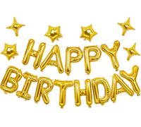 iPartycool Lot de 24 ballons « Happy Birthday » - Décorations d'anniversaire - Bannière « Happy Birthday » en aluminium 3D de qualité supérieure avec 6 ballons en forme d'étoile pour enfants, hommes,