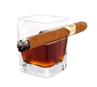 iPawde Whisky Cigar Glass, Double verre à l'ancienne avec repose-cigare intégré, convient au whisky, scotch, bière, vin (Carré)