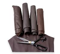 IPEA 500 Grammes Chutes de Cuir Véritable couleur Marron Foncé - Made in Italy - Découpes dans Différentes Formes Nuances, Épaisseurs - 4 Coupelles de Cuir Premium - Restes de Production Artisanale