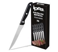 IPEA Couteaux de Table à Steak - Lot de 6 - Couteau Tranchant avec Lame Lisse en Acier Inoxydable pour Couper la Viande et les Aliments pour le Déjeuner et le Dîner - Couteaux pour Maison et Cuisine