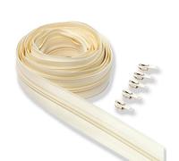 IPEA Fermeture éclair blanche crème continue longue de 5 mètres + 15 curseurs en métal, chaîne taille 5, fabriquée en Italie, fermetures éclair en nylon, zip, coupable pour la couture au mètre