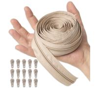IPEA Fermeture Éclair Chaîne Continue taille #5 Beige - [ 5 MÈTRES + 15 CURSEURS EN MÉTAL ] - Made in Italy - Zip à Découper pour Couture, Vêtements, Accessoires - Largeur 30 mm - Beige