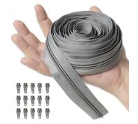 IPEA Fermeture Éclair Chaîne Continue taille #5 Grise - [ 5 MÈTRES + 15 CURSEURS EN MÉTAL ] - Made in Italy - Zip à Découper pour Couture, Vêtements, Accessoires - Largeur 30 mm - Gris