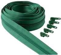 IPEA Fermeture éclair Vert Chaîne Continue de 5 Mètres + 15 Curseurs en Métal - Chaîne Mesure #5 - Made in Italy - Charnières en Nylon - Zip - Découpe pour Couture au Metre - Largeur 30 mm
