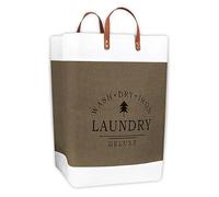 IPEA Panier à Linge Élégant et Pliable Laundry - 55 cm x 33 cm - Sac à Linge en Tissu Style Sac avec Poignées en Cuir - Pour Vêtements, Bbjets ou Linge Sale - Marron