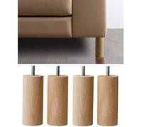 IPEA Pieds de Meuble et Canapé en Bois - Hauteur 180 mm - Fabriqué en Italie - Lot de 4 Pieds en Bois Brut en Forme de Cylindre pour Armoires et Fauteuils - Couleur Claire