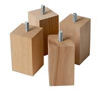 IPEA Pieds de Meuble et Canapé en Bois Rectangulaires - Hauteur 100 mm - Fabriqué en Italie - Lot de 4 Pieds en Bois Brut pour Armoires et Fauteuils - Couleur Claire