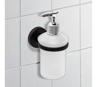 IPEA Porte-Distributeur adhésif Mural Noir - Pas Besoin de perçage - Design Moderne - élégant Porte-Bouteille Mural pour Savon Liquide à Coller dans la Salle de Bain, Douche, Maison - Support Auto
