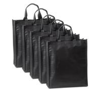 IPEA Sacs de Course Shopper en TNT - 5 pièces - Tote Bag - Dimensions 42 x 37 cm - Sac en Tissu non Tissé réutilisable pour le shopping et les loisirs - Sacs noirs en TNT - Lot de 5 - Noir,