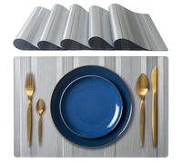 IPEA Sets de Table américains élégants 45 x 30 cm pour dîner, déjeuner, Petit-déjeuner - 6 unités - Couleur Argent napperon Lavable, résistant à la Chaleur, antidérapant, Anti-Taches pour Table de