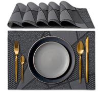 IPEA Sets de Table élégants 45 x 30 cm pour Dîner, Déjeuner, petit Déjeuner - 6 unités - Set de table lavable, Résistant au chaleur, antidérapant et anti-taches tables cuisine et salle à manger - Noir