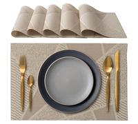 IPEA Sets de Table élégants 45 x 30 cm pour Dîner, Déjeuner, Petit Déjeuner - 6 unités - Set de Table Lavable, Résistant au Chaleur, antidérapant et Anti-Taches Tables Cuisine Salle à Manger - Beige