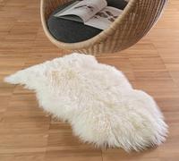 IPEA Tapis en Peau de Mouton Véritable Blanc - Fabriqué en Italie - 110/120 cm - Tapis de Lit en Cuir Naturel - Fourrure Douce et Touffue pour Chambre à Coucher, Salon, Ameublement