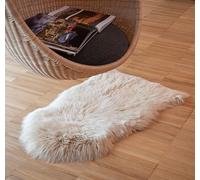 IPEA Tapis en Peau de Mouton Véritable Couleur Beige - Fabriqué en Italie - 100/110 cm - Tapis de Lit en Cuir Naturel - Fourrure Douce et Touffue pour Chambre à Coucher, Salon, Ameublement