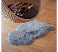 IPEA Tapis en Peau de Mouton Véritable Couleur Gris - Fabriqué en Italie - 100/110 cm - Tapis de Lit en Cuir Naturel - Fourrure Douce et Touffue pour Chambre à Coucher, Salon, Ameublement