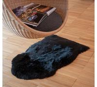 IPEA Tapis en Peau de Mouton Véritable Couleur Noir - Fabriqué en Italie - 100/110 cm - Tapis de Lit en Cuir Naturel - Fourrure Douce et Touffue pour Chambre à Coucher, Salon, Ameublement