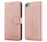 iPEAK Étui portefeuille en cuir pour iPod Touch 7e/6e/5e génération avec fermeture magnétique et béquille et porte-cartes - Protection complète pour iPod Tocuh 5/6/7 Gen (or rose)