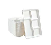 iPEAK Lot de 50 assiettes jetables avec 5 compartiments, plateaux en bagasse biodégradables en papier naturel, recyclables, idéales pour les anniversaires, les barbecues, les pique-niques, les fêtes,