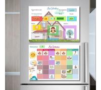 iPEAU Semainier Magnétique Enfant, Calendrier Montessori, Cadeau Rentrée 3+ | En française-2 tableaux Planificateur 29×21cm effaçables-146 aimants, routine École Maternelle Hebdomadaire-Pour frigo/mur