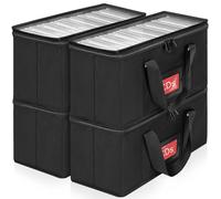 IPEB Lot de 4 pochettes de rangement pour CD/DVD avec poignée de transport - Avec couvercle transparent - Noir