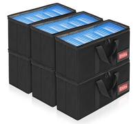IPEB Lot de 6 pochettes de rangement pour CD/DVD avec poignée de transport - Avec couvercle transparent - Noir