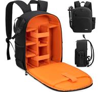 IPEB Sac à dos pour appareil photo avec support trépied - Étanche - Anti-vol - Pour appareil photo reflex numérique et reflex numérique sans miroir Nikon, Sony, Canon, noir/orange, taille unique