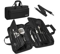 IPEB Trousse à Couteaux de Cuisine, 16 Compartiments, Trousse Professionnelle à Couteaux Portative avec Poignée et Épaulette, 53 x 25 x 6 cm, Noir