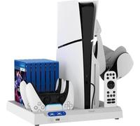 Ipega Support de Charge Tout-en-un pour PS5 / PS5 Slim avec Ventilateur Blanc